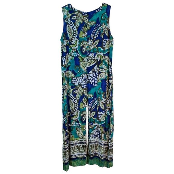 CM Shapes Womans Floral Jumpsuit Size 0X Rayon Hawaiian Sleeveless Blue Green - Picture 2 of 9